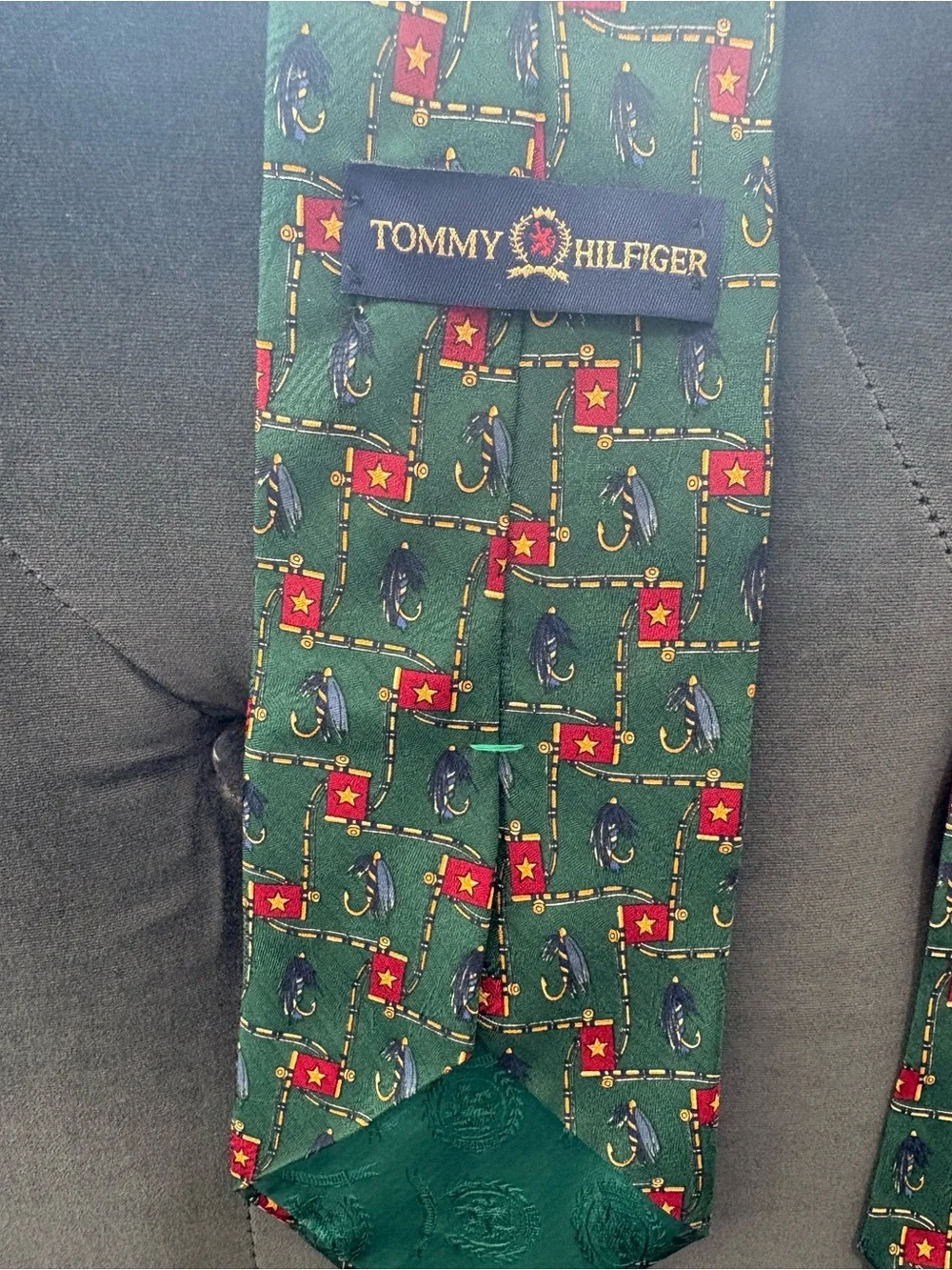 Tommy Hillfiger Green Novelty Tie with Red & Navy Motifs